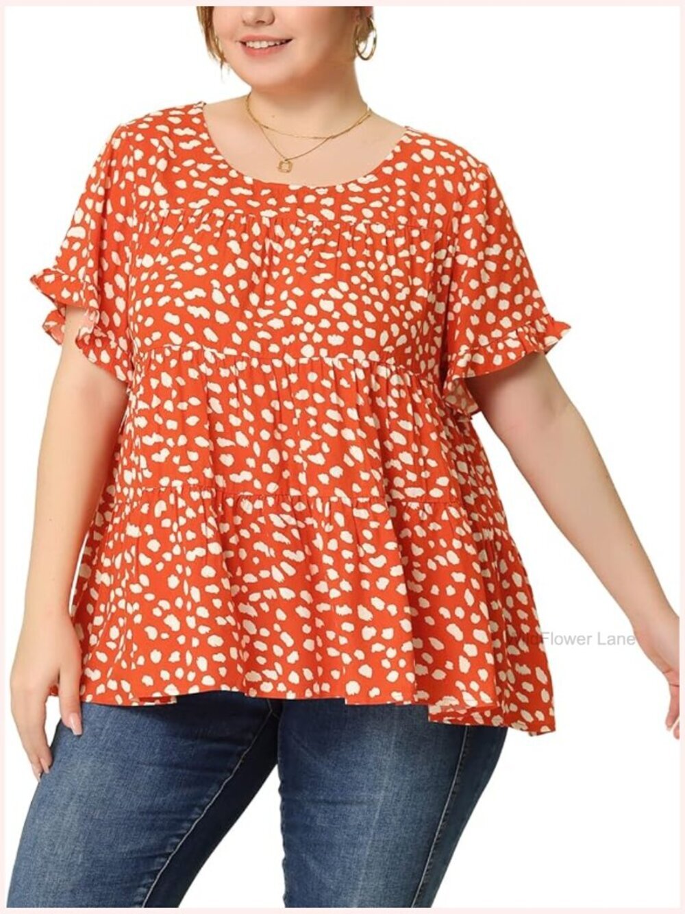 Plus Size Polka Dot Ruffle Sleeve Babydoll Peplum Top